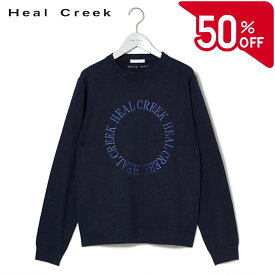 【50％OFFセール】Heal Creek ニット 長袖 セーター クルーネック ヒールクリーク カシミア混 コットン フロントロゴ刺繍 バックロゴ刺繍 サークルロゴ レディース レディースウェア ゴルフ 高級 ラグジュアリー ゴルフウェア スポーツウェア アウトドア 秋冬 ネイビー 40 42