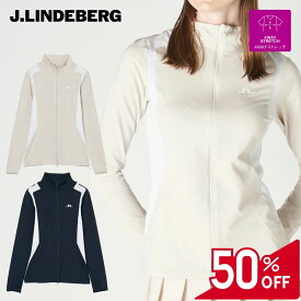 【50％OFFセール】J.LINDEBERG ミッドレイヤー 長袖 ジャージ ジェイリンドバーグ 起毛 ダブルZIP シリコンロゴ ロゴプリント レディース レディースウェア ゴルフ ゴルフウェア スポーツウェア アウトドア 秋冬 ストレッチ 吸湿速乾 通気 軽量 アイボリー ネイビー 36 38 40