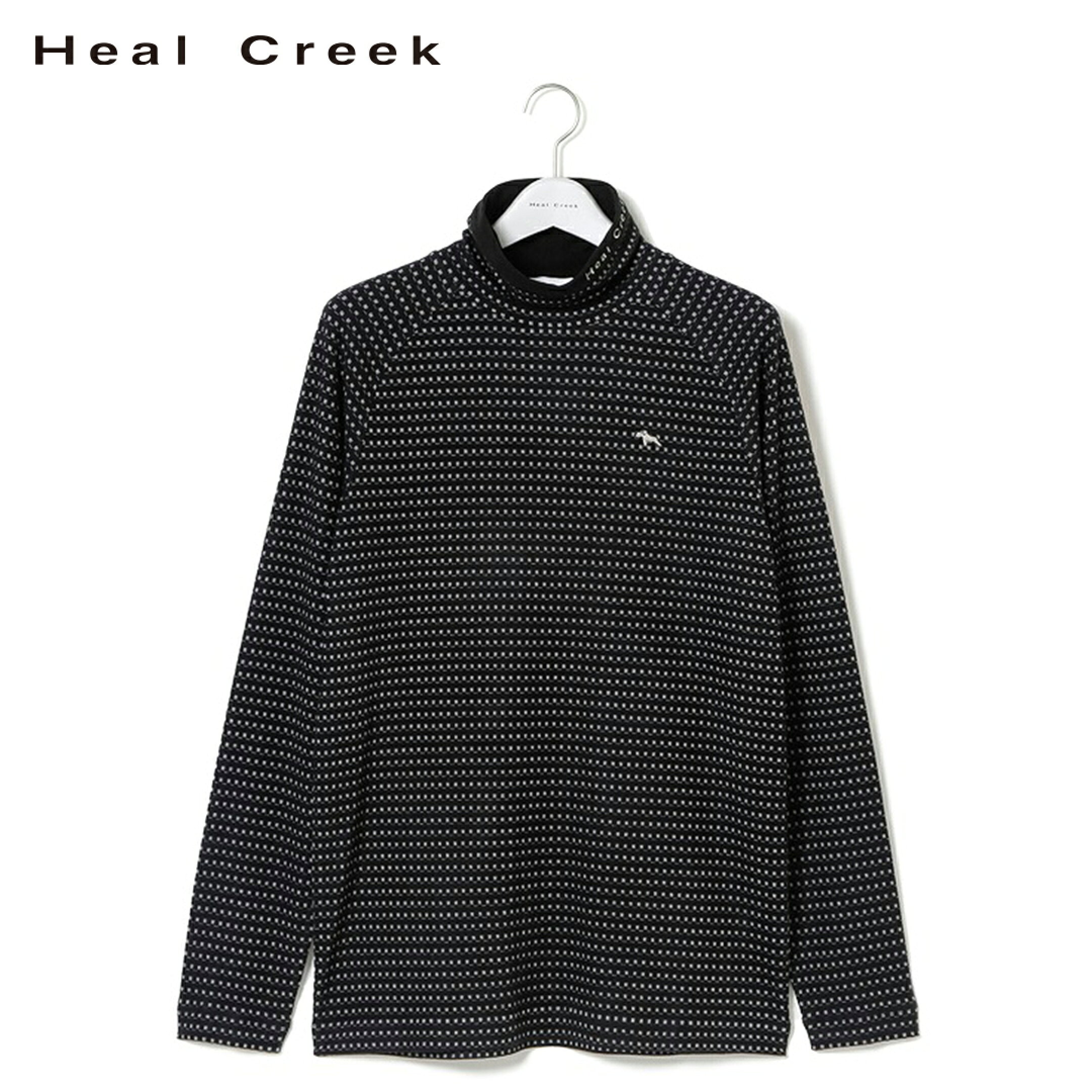 Heal Creek ニット 長袖 セーター タートルネック ヒールクリーク MILLION HOT Eco スクエア ドット 左胸ヘンリー刺繍 衿ロゴ刺繍 メンズ メンズウェア ゴルフ ラグジュアリー ゴルフウェア スポーツウェア アウトドア 秋冬