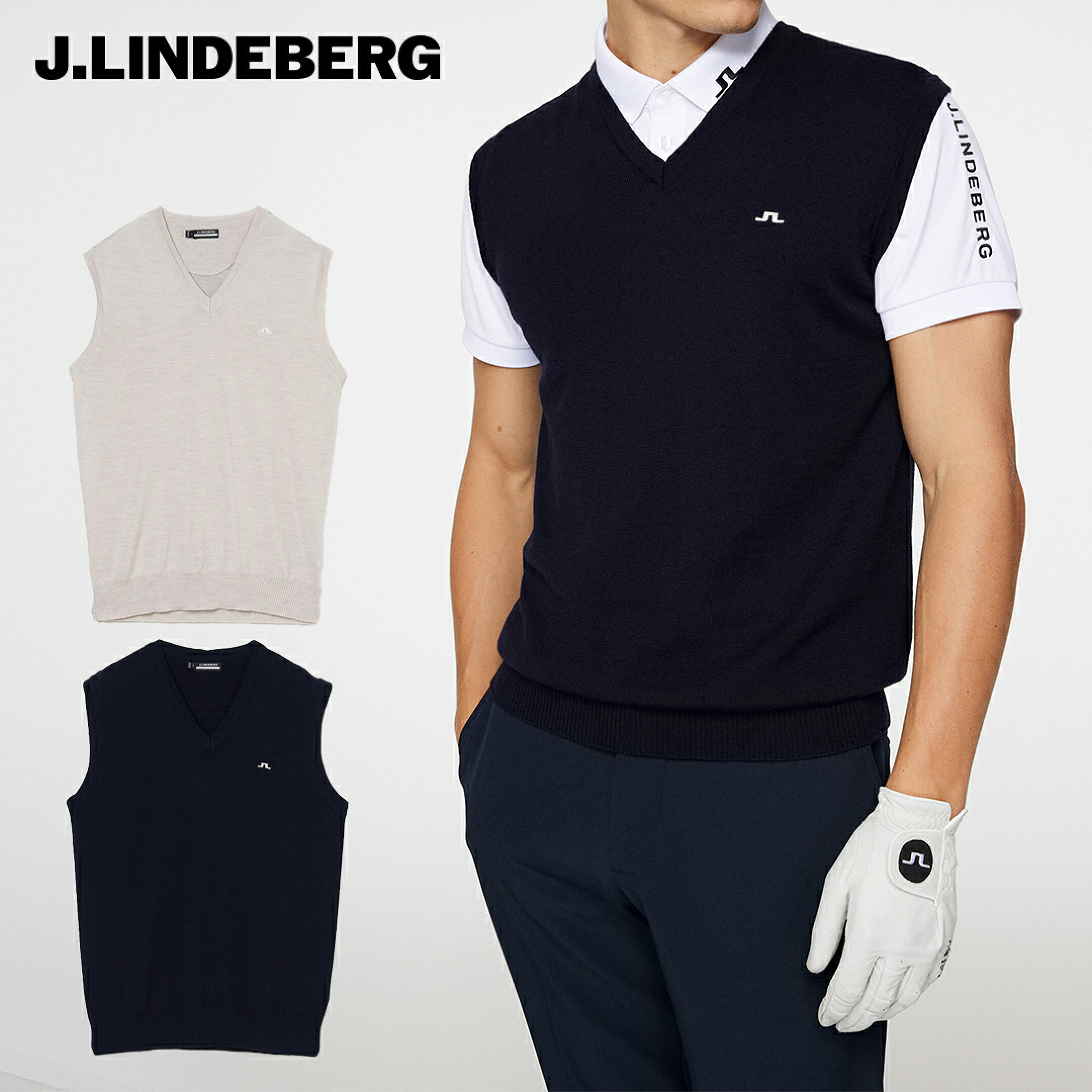J.LINDEBERG ベスト ニット ジェイリンドバーグ メリノウール 無地 ロゴ刺繍 レイヤード オールシーズン メンズ メンズウェア ゴルフ 高級 ラグジュアリー ゴルフウェア スポーツウェア アウトドア 秋冬 軽量 防臭性 体温調節
