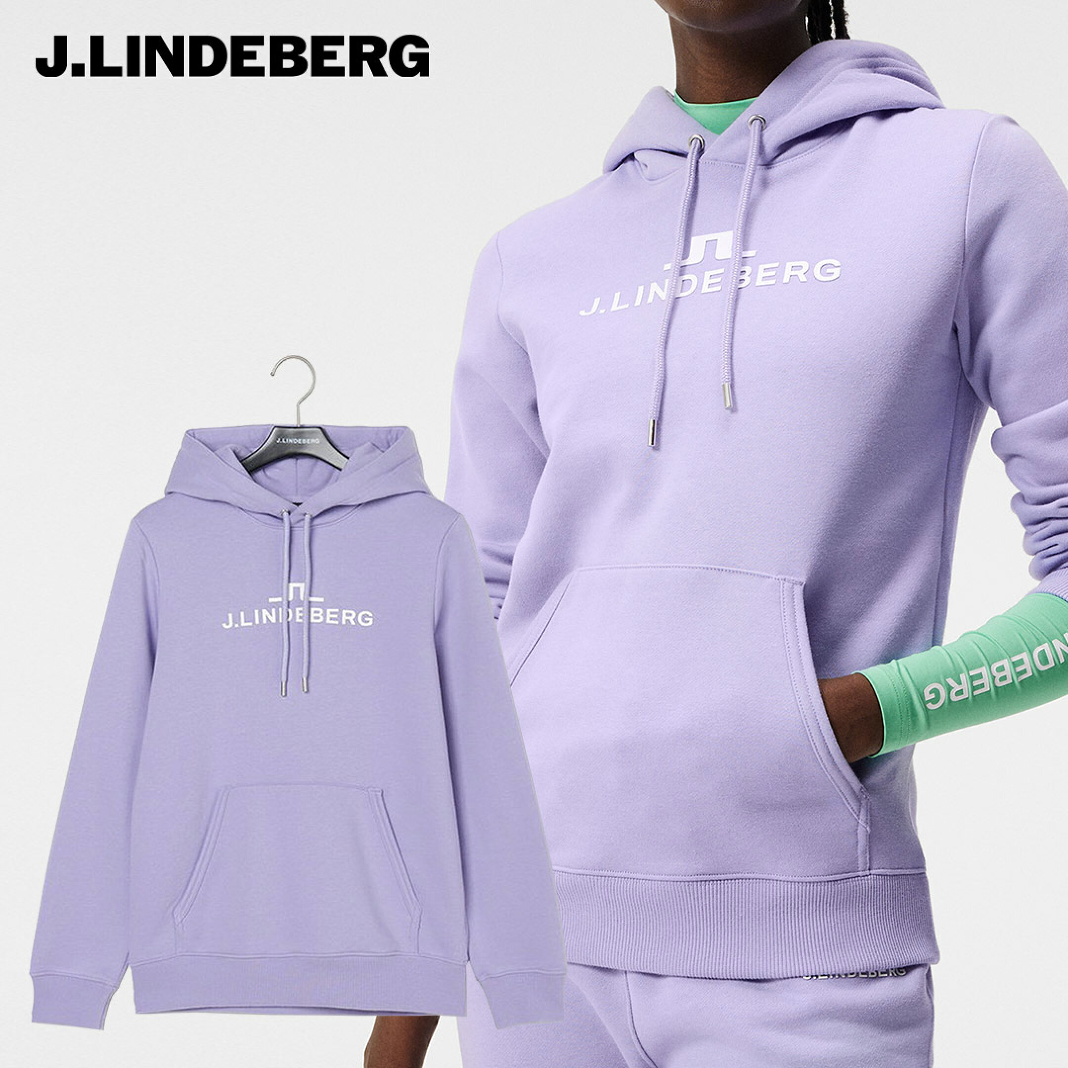 J.LINDEBERG パーカー 長袖 プルオーバー ジェイリンドバーグ 起毛 アルファシリーズ ロゴプリント ポケット フード ドローストリング レディース レディースウェア ゴルフ ラグジュアリー ゴルフウェア スポーツウェア アウトドア 秋冬