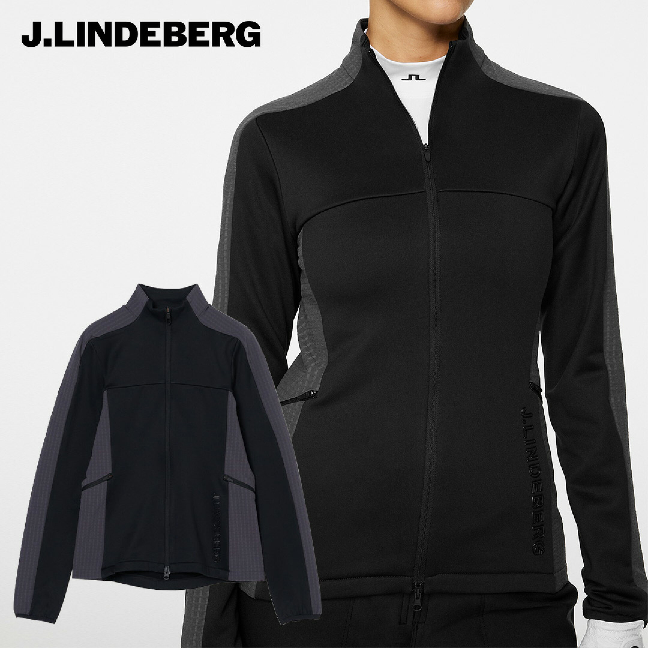 J.LINDEBERG ミッドレイヤー 長袖 ジャージ ジェイリンドバーグ 起毛 ZIP ストレッチジャージ ポケット ロゴプリント レディース レディースウェア ゴルフ 高級 ゴルフウェア スポーツウェア アウトドア 秋冬 耐水 速乾 防寒