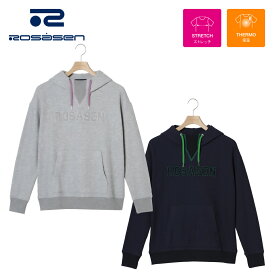 【50％OFFセール】Rosasen パーカー 長袖 スウェット プルオーバー ロサーセン ワッフル 裏起毛 胸ロゴアップリケ 立ち衿 ステッチ リラックス レディース レディースウェア ゴルフ 高級 ゴルフウェア スポーツウェア アウトドア 秋冬 ストレッチ 保温 グレー ネイビー40 42