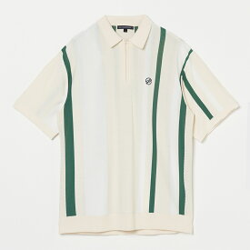 【50％OFFセール】Rosasen ポロシャツ 半袖 ロサーセン サマーニット ビスコース ナイロン メッシュ 総柄 ストライプ シンプル カジュアル メンズ メンズウェア ゴルフ 高級 ラグジュアリー ゴルフウェア スポーツウェア アウトドア 春夏 アイボリー 48 50 52 セール