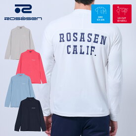 【50％OFFセール】Rosasen モックネック 長袖 ロサーセン ソロナ天竺 リサイクル 無地 バックプリント ロゴ刺繍 メンズ メンズウェア ゴルフ ゴルフウェア スポーツウェア アウトドア 秋 エコ 吸水速乾 UV 抗菌防臭 ホワイト グレー ピンク ネイビー ブルー 48 50 52 セール