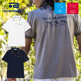 【50％OFFセール】Rosasen ポロシャツ 半袖 ロサーセン YALE University別注 ソロナ天竺 リサイクル バックプリント ロゴ刺繍 メンズ メンズウェア ゴルフ ゴルフウェア スポーツウェア アウトドア 春夏 エコ 吸水速乾 UV 抗菌防臭 ホワイト ベージュ ネイビー 48 52 セール