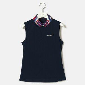 【50%OFF】VIVA HEART ノースリーブシャツ ビバハート 襟切替 マジョリカスカーフ柄 アイスタッチ カノコ レディース ゴルフ ゴルフウェア スポーツウェア ホワイト ネイビー ブラック 吸水速