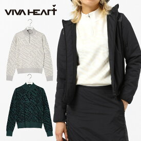 【50％OFFセール】VIVA HEART ニット 長袖 セーター ビバハート ジャカード ハーフジップ リブ 総柄 ウェーブ セットアップ レディース レディースウェア ゴルフ 高級 ラグジュアリー ゴルフウェア スポーツウェア アウトドア 秋冬 グレー グリーン オフホワイト 38 40 42