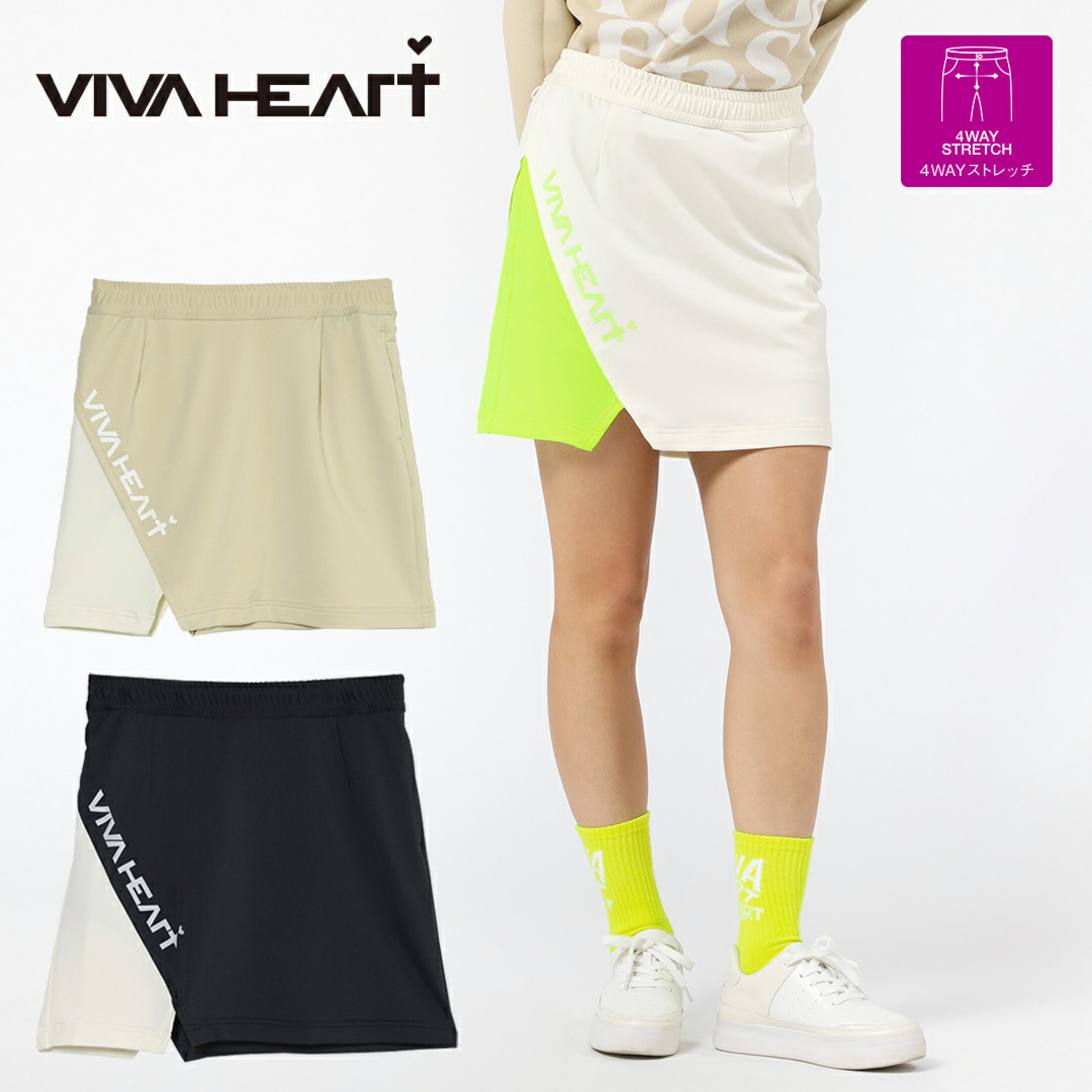 VIVA HEART スカート タイト ショート丈 ビバハート ジャージー 配色デザイン ロゴプリント セットアップ レディース レディースウェア ゴルフ ゴルフウェア スポーツウェア アウトドア 秋冬 4WAYストレッチ
