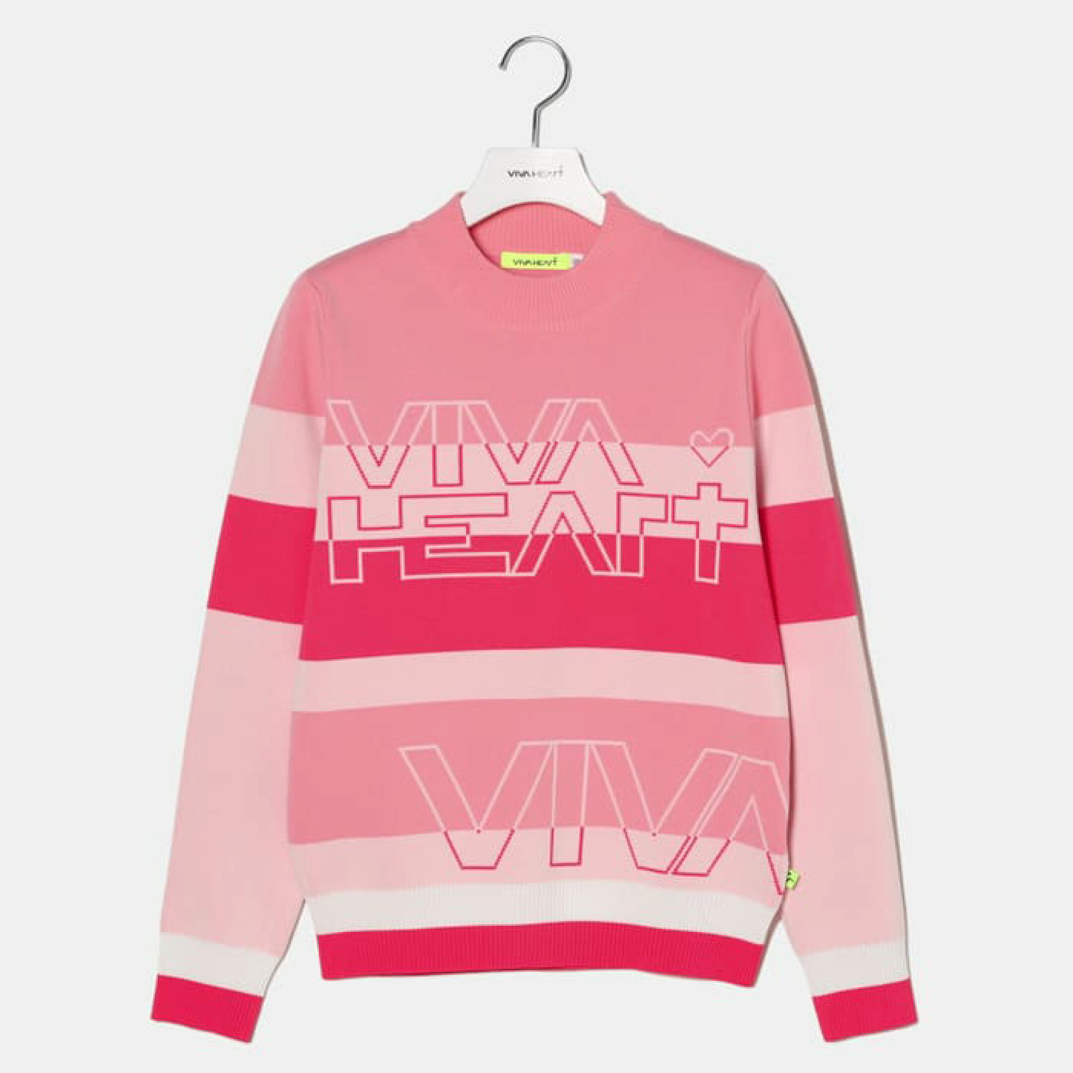 VIVA HEART 長袖ニット 編み込みロゴ ビバハート ボーダー ニット マルチボーダーニット パネルボーダー レディース ゴルフ ゴルフウェア スポーツウェア ピンク グリーン ボーダーニット S M L