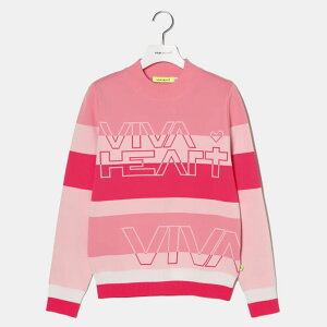 【50%OFF】VIVA HEART 長袖ニット 編み込みロゴ ビバハート ボーダー ニット マルチボーダーニット パネルボーダー レディース ゴルフ ゴルフウェア スポーツウェア ピンク グリーン ボーダー