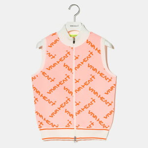 【50%OFF】 VIVA HEART ニット ノースリーブ 撥水ジップニットベスト ビバハート 総柄ロゴ レディース 撥水 ゴルフ ゴルフウェア スポーツウェア オレンジ サックス セットアップスタイリング