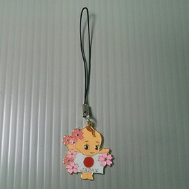 キューピー日の丸桜根付ストラップ Q-007-ST 日本 国旗 和風 桜 40点迄メール便OK（da1a024）