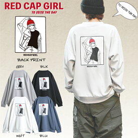 【a-r】〔Red Cap Girl/レッドキャップガール〕ダンボールニットイラストプリントオーバーサイズクルーネックスウェット スウェット イラスト エモ 女の子 カジュアル きれいめ メンズ レディース もちもち ホワイト ブルー ライトグレー ブラック