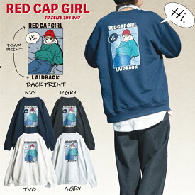 【a-r】〔Red Cap Girl/レッドキャップガール〕 発砲プリントルーズシルエットクルーネックスウェット イラスト キャラクター エモ メンズ レディース スウェット オーバーサイズ かわいい 柔らかい 新作 ワンポイント