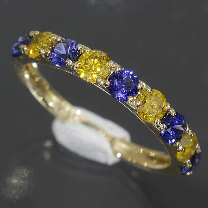 楽天市場】イエローダイヤ 0.45ct 青石 0.7ct リング 11号 K18YG 指輪 