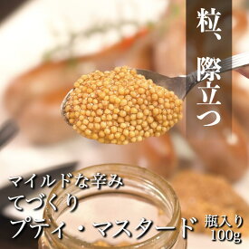 てづくり プティ・マスタード 100g 瓶入り 粒マスタード 大粒 イエローマスタード 自家製 調味料 サンドイッチ おつまみ 洋食 ホットドッグ ハンバーガー ソース グルメ ギフト 贈り物 プレゼント お中元 お歳暮 肉 肉料理 おいしい お取り寄せ お土産
