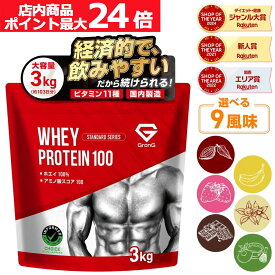 【店内ポイント最大24倍（要エントリー）】グロング プロテイン ホエイプロテイン 3kg スタンダード 風味付き ナチュラル ビタミン11種配合 GronG 置き換え ダイエット タンパク質 サプリメント アミノ酸スコア100 美味しい 送料無料 ポイント