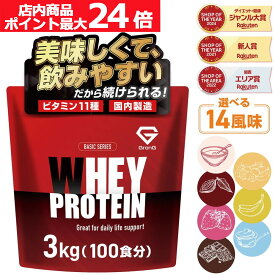 【店内ポイント最大24倍（要エントリー）】グロング プロテイン ホエイプロテイン 3kg ベーシック 風味付き ビタミン11種配合 GronG 置き換え ダイエット タンパク質 サプリメント アミノ酸スコア100 美味しい 送料無料 ポイント