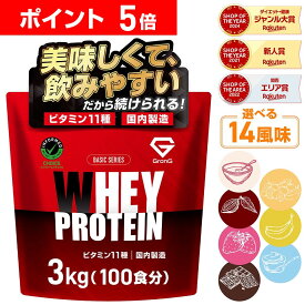 【LINE先着で500円OFF×11日23:59までポイント5倍】グロング プロテイン ホエイプロテイン 3kg ベーシック 風味付き ビタミン11種配合 GronG 置き換え ダイエット タンパク質 サプリメント アミノ酸スコア100 美味しい 送料無料 ポイント