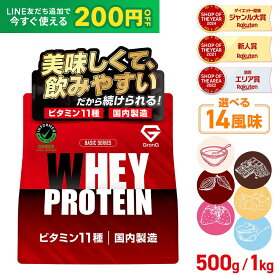 【LINE200円OFFクーポン×20日20時〜ポイント5倍】グロング プロテイン ホエイプロテイン 500g 1kg ベーシック 風味付き ビタミン11種配合 GronG 置き換え ダイエット タンパク質 サプリメント アミノ酸スコア100 美味しい 送料無料