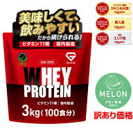 グロング プロテイン ホエイプロテイン 3kg ベーシック メロン風味 訳あり ビタミン11種配合 GronG 置き…