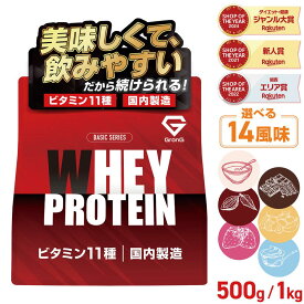【22日20時~ポイント10倍&500円クーポン/条件有】グロング プロテイン ホエイプロテイン 1kg 500g ベーシック 風味付き ビタミン11種配合 GronG 置き換え ダイエット タンパク質 サプリメント アミノ酸スコア100 美味しい 送料無料