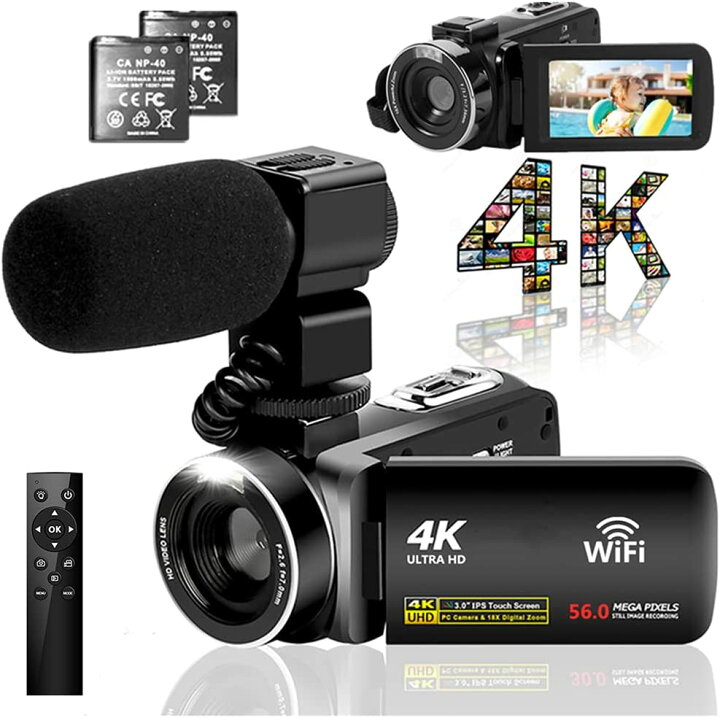 楽天市場】ビデオカメラ 4K YouTubeカメラ5600万画素 WIFI機能 18倍 