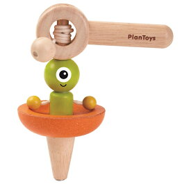 プラントイ 木のおもちゃ 宇宙船コマ 駒 人形が回転 紐を引っ張る 知育玩具