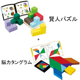 賢人パズル + 脳力タングラム 知の贈り物 組み合わせパズル 絵合わせ 立体ブロック カラフル 木のおもちゃ 知育玩具