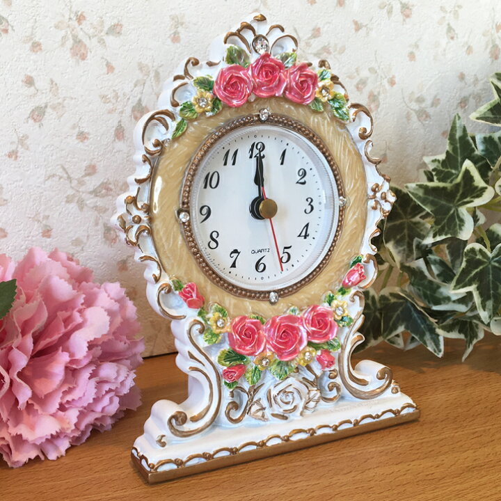 置き時計 おしゃれ バラ アイボリー ロイヤルローズ ピンク クロック かわいい 置時計【あす楽対応】 木のおもちゃと雑貨 Sora