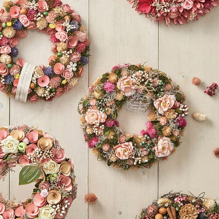 楽天市場】フラワーリース ナチュラルリース ボタニカルフラワーL  