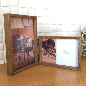 フォトフレーム 木製 おしゃれ L判×ポストーカド判 ブラウン 茶色 ナチュラル 2面 写真立て シンプル インテリア雑貨