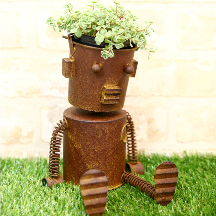 楽天市場】ブリキ ロボット 植木鉢 オブジェ ポット オーナメント S L 