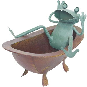 ガーデンオーナメント ブリキ カエル バスタブ かえる お風呂 オブジェ 玄関 置物 飾り インテリア雑貨 オブジェ かわいい アンティーク