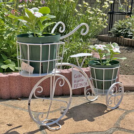 プランタースタンド 自転車 3号鉢 フラワートライシクル ホワイト 三輪車 アイアン ガーデンオブジェ 庭 飾り ガーデニング 雑貨