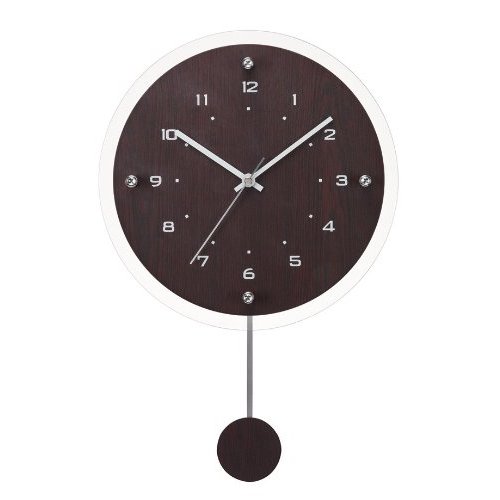 【送料無料】  電波時計 シンプルモダン振り子時計 アンティール ガラス ブラウン 茶 壁掛け時計