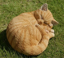 ガーデンオーナメント 眠り猫 茶トラねこ 雑貨 置物 オブジェ ガーデニング
