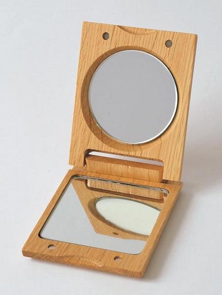 送料無料 木製手鏡 ミラー 本物 拡大鏡も 携帯用に 付与 あす楽対応 ナチュラル 日本製 ダークブラウン