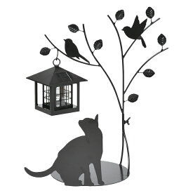 シルエットソーラー(Tree＆Cat) 猫 光センサー付き 防雨仕様 スチール 樹脂