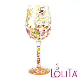 Lolita ロリータ ワイングラス QUEEN FOR A DAY 女性を褒め称える日 誕生日 ゴールド セレブ愛用 おしゃれ ポップ かわいい キュート モダン デザイングラス ハンドペイント アート ロリータ・ヤンシー