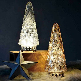 ビジュー LEDランタン ツリー クリスマスツリー ガラス 飾り インテリア装飾 シルバー ゴールド