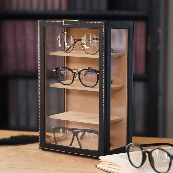 メガネタワー ブラック 4本収納 眼鏡収納 数量は多 ディスプレイラック シンプル 誕生日プレゼント インテリア雑貨 おしゃれ コレクションケース