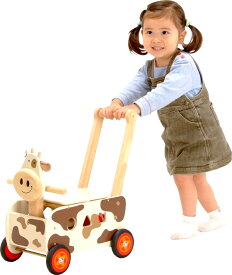 木のおもちゃ アイムトイ ウォーカー＆ライドカウ 手押し車、乗用玩具、パズル、牛