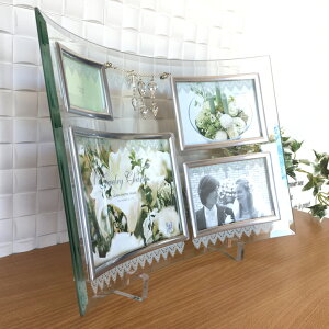 フォトフレーム おしゃれ 曲面 ガラス クリア4窓 スターチャーム付 L判 2L判 写真立て 出産祝い おしゃれ ギフト インテリア雑貨