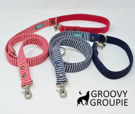 犬用リード 【 ヒッコリー ＆ デニム 】 3way長さ調節可能 カフェリード 鉄砲 ・ レバーナスカン 選択可能【 超小型犬 SS・小型犬 S・中型犬 M 】送料無料【 ダブルナスカン ・ サイドグリップ オプションで追加可能】長さ延長 可能
