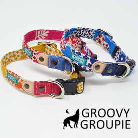 首輪 犬 中型犬用 Mサイズ 【 花柄とデニム 】 オーダーメイド オプション【 オプション で ダブルDカン ダブルリング リード セット ダブルリード ダブルナスカン ダブルグリップ に変更 】 デニム ツイル レザー 【 送料無料 】