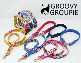 首輪 リード セット 犬 中型犬 Mサイズ 【 花柄プリント 】 ダブルリング ダブルDカン に変更可能【 リードセット ダブルナスカン ダブルグリップ に変更可能 】 コットン デニム レザー