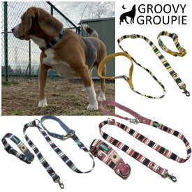 首輪 リード セット 犬 中型犬 Mサイズ 【 マルチストライプ 】 ダブルリング ダブルDカン に変更可能【 リードセット ダブルナスカン ダブルグリップ に変更可能 】 コットン デニム レザー