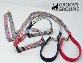 首輪 リード セット 犬 小型犬 Sサイズ 【 クラシカル花柄 】 ダブルリング ダブルDカン に変更可能【 リードセット ダブルナスカン ダブルグリップ に変更可能 】 コットン デニム レザー